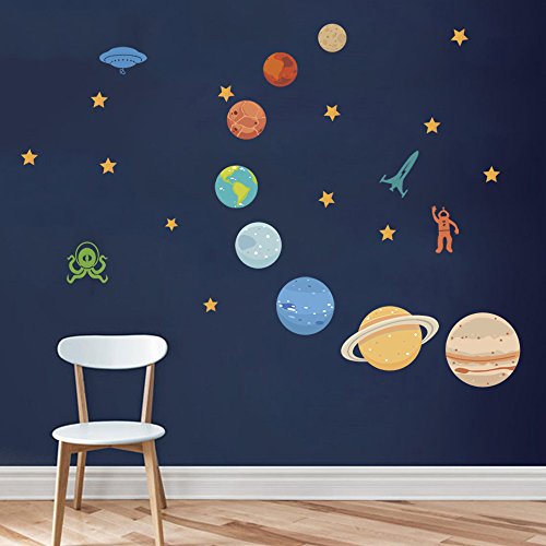 decalmile Espacio Planeta Pegatinas De Pared Decoración Infantil de Pared Sistema Solar Niños Adhesivos Pared Vinilo Pared Decorativos para Cuarto De Niños Cuarto De Los Niños Guardería Aula