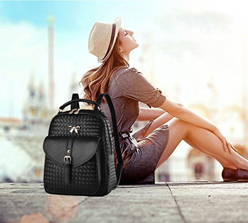 DEERWORD Para mujer Bolsos mochila Bolsos bandolera Carteras de mano Mochila escolar Bolsa para portátil Cuero Fekete V2