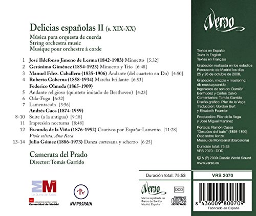 Delicias Españolas Ii: Musica Para Orquesta De Cuerda (S. Xix-Xx) ; Camerata Del Prado - Garrido