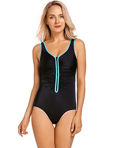 DELIMIRA - Bañador Cremallera Frontal Traje de Baño de Una Pieza para Mujer Multicolor #3 50