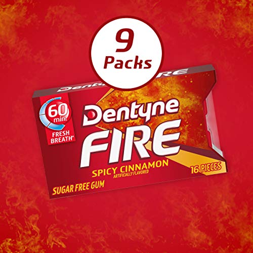 Dentyne Fire Sugar-Free Gum (Spicy Cinnamon, 16 Piece, Pack of 9)