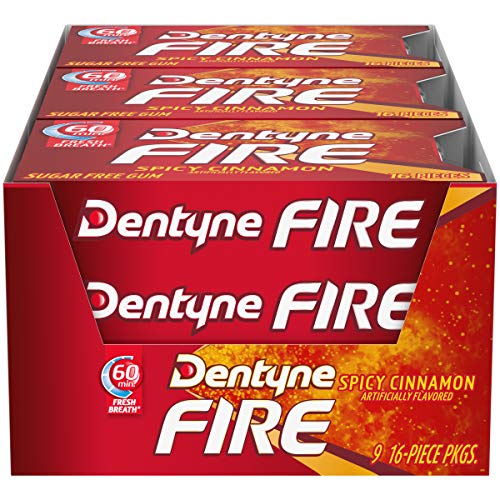 Dentyne Fire Sugar-Free Gum (Spicy Cinnamon, 16 Piece, Pack of 9)