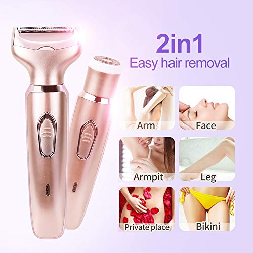 Depiladora eléctrica femenina, depiladora facial y corporal recargable, maquinilla de afeitar impermeable e indolora, rostro, piernas, bikini 2 en 1