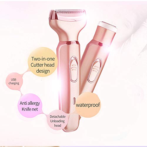 Depiladora eléctrica femenina, depiladora facial y corporal recargable, maquinilla de afeitar impermeable e indolora, rostro, piernas, bikini 2 en 1