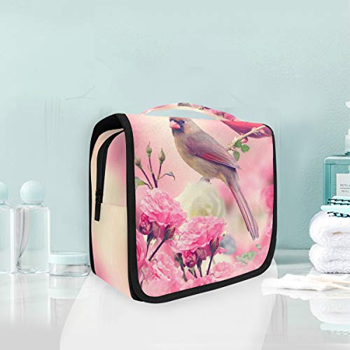 DEZIRO Wash Gargle Bag Masculino Y Femenino Northern Cardinals Patrón Flores Rosa Bolsas Cosméticos con Cremallera de Calidad Bolsas de Maquillaje de Viaje