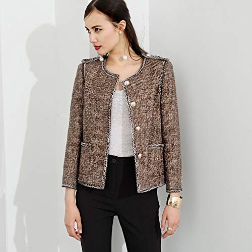 DGFHR Chaqueta De Mujer Chaqueta Corta Chaqueta Corta Delgada Tejida Tweed Marrón Dorado Pequeño Fragancia, S