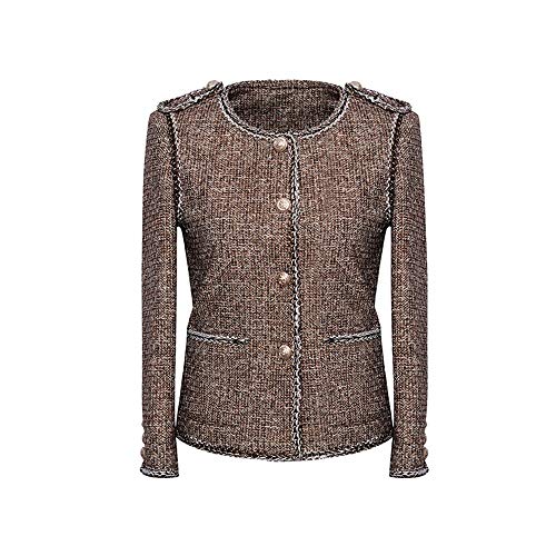 DGFHR Chaqueta De Mujer Chaqueta Corta Chaqueta Corta Delgada Tejida Tweed Marrón Dorado Pequeño Fragancia, S