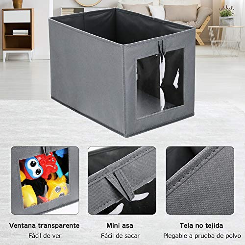 DIMJ Cajas de almacenaje Plegable, Conjunto de 3 Cajas Organizadoras Tela, Cubos de Almacenamiento con Ventana Transparente, Organizadores de Contenedore para Ropa Juguetes Libros