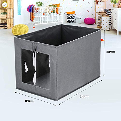 DIMJ Cajas de almacenaje Plegable, Conjunto de 3 Cajas Organizadoras Tela, Cubos de Almacenamiento con Ventana Transparente, Organizadores de Contenedore para Ropa Juguetes Libros