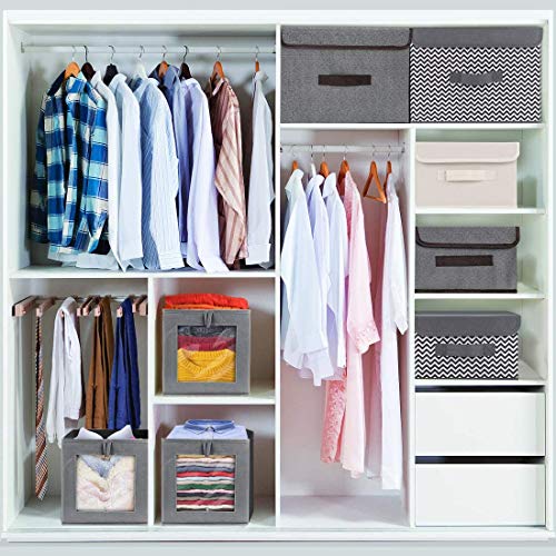 DIMJ Cajas de almacenaje Plegable, Conjunto de 3 Cajas Organizadoras Tela, Cubos de Almacenamiento con Ventana Transparente, Organizadores de Contenedore para Ropa Juguetes Libros