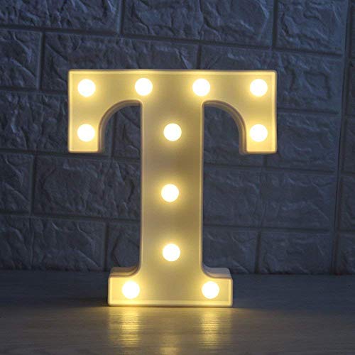 DON LETRA Letras Luminosas Decorativas con Luces LED, Letras del Alfabeto A-Z, Altura de 22cm, Color Blanco - Letra T