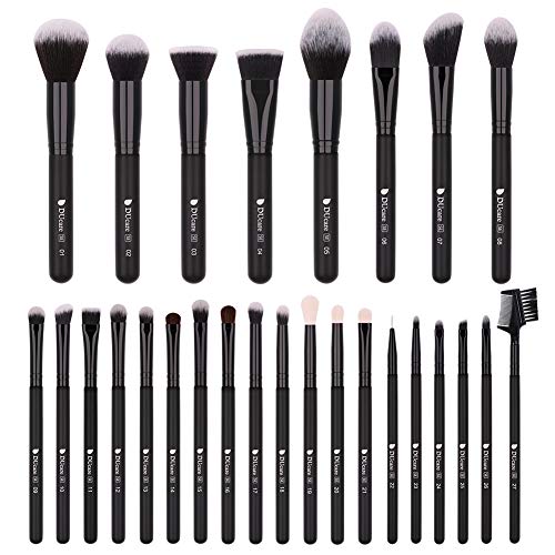 DUcare Brochas de Maquillaje Profesional Negro 27 pcs Maquillaje Profesional Pinceles Premium Synthetic Maquillaje de Ojos, Rubor, Contorno, Corrector, Pinceles Cosméticos