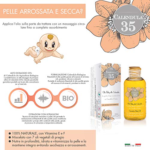 Dulàc - Aceite para el cuerpo a base de caléndula concentrada al 35% - 150 ml - 100% NATURAL - Para niños y adultos - con vitaminas E y F - 100% Made in Italy - Calendula 35