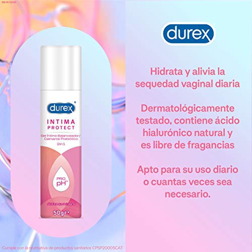 Durex Íntima Protect Gel Íntimo Balanceador Prebiótico 2In1, Fórmula Pro-Ph, Ácido Hialurónico, Libre De Fragancias – 50 ml