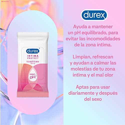 Durex Intima Protect Toallitas Íntimas 2In1, Fórmula Pro-Ph, Libre De Colorantes Artificiales - 20 toallitas