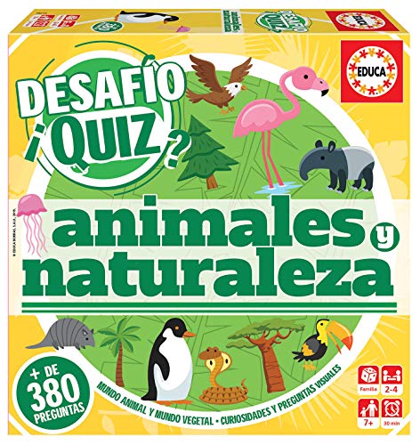 Educa Borrás Desafío Quiz Animales Y Naturaleza, Juego de mesa familiar de 380 preguntas de historia, tradiciones, montañas, etc, a partir de 6 años, color variado (18219) , color/modelo surtido