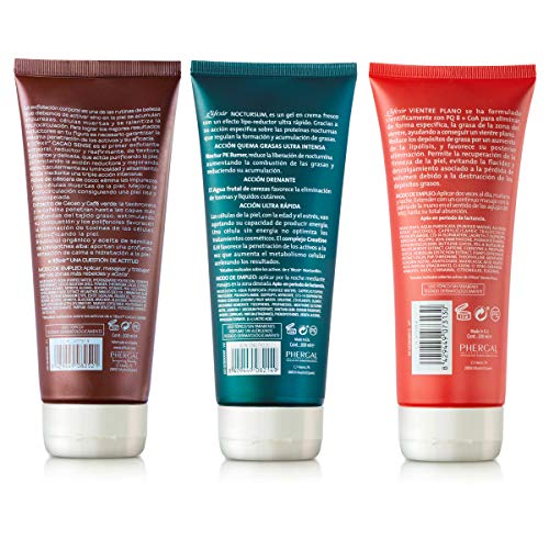 E'lifexir Pack de 3 Cacao Sense, Nocturslim y Vientre Plano - Exfoliante Corporal, Reductor Estrías y Reafirmante + Gel Lipoescultor Noche, Reduce Grasa Localizada y Drenante + Crema Reductora Abdomen