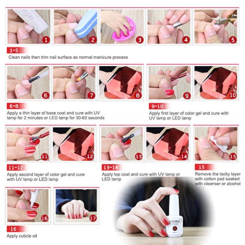 Elite99 6PCS Kit de Esmalte de Uñas de Gel UV LED Color Semipermanente Base Coat Top Coat Manicura y Pedicura 8ml - C002