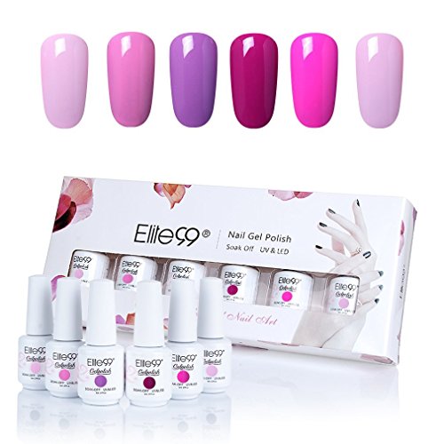 Elite99 6PCS Kit de Esmalte de Uñas de Gel UV LED Color Semipermanente Base Coat Top Coat Manicura y Pedicura 8ml - C002