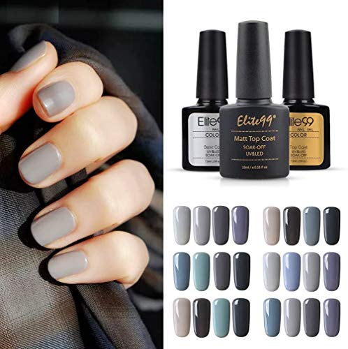 Elite99 Esmalte Semipermanente UV LED 7pcs Kit Uñas de Gel Pintauñas con Base Top Coat, Top Coat Mate, Esmalte de Uñas Soakoff Manicura - Nude 002