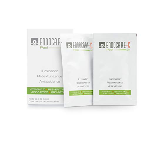 Endocare Radiance Peel Mask - Mascarilla Exfoliante Facial, Antioxidante, Retexturizante con Ácido Hialurónico y Vitamina C, Todo Tipo de Pieles, 5 unidades