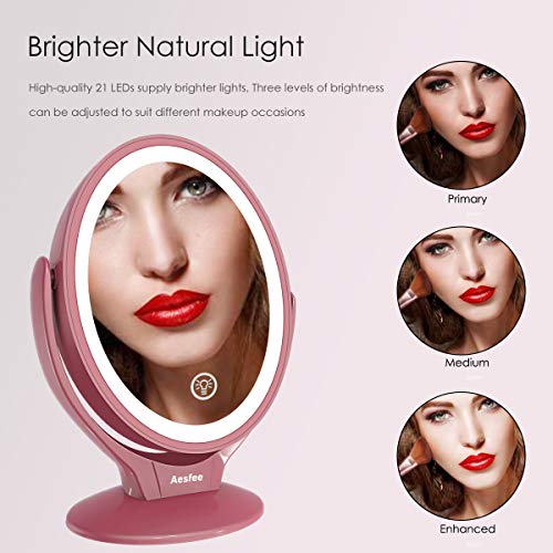 Espejo de Maquillaje de Doble Cara con Luces LED, Espejo Maquillaje de Aumento 1x/7x con Rotación de 360°,Pantalla Táctil Ajustable de Brillo,Recargable,Espejo iluminador Portátil para Viajes