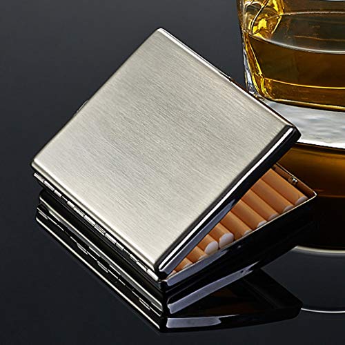 Estuche para Cigarrillos de Acero Inoxidable Cepillado de Metal, Porta Cigarrillos Ultrafino para Hombres, Puede Contener 20 Cigarrillos, Tamaño 95 * 80 * 15 Mm