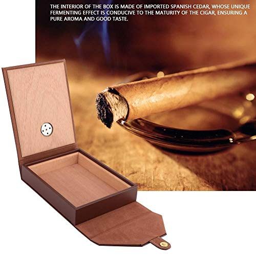 Estuche Para Cigarros Portátil Cigarrillo Hecho a Mano Cigarro de Madera Humidor Cedro Español Caja de Almacenamiento de Cigarros de Cuero Artificial Con Higrómetro, Humidor Para Viajes(Brown)