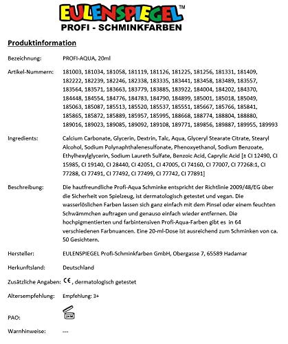 Eulenspiegel - Maquillaje profesional Aqua, 20 ml / 30 g, color rojo rubí (185766)