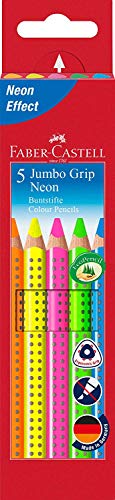 Faber-Castell 110994 - Lápices de colores (5 unidades, gruesos, agarre ergonómico), colores neón