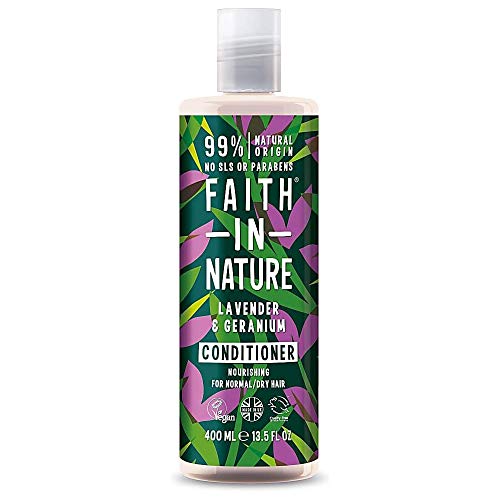 Faith in Nature Acondicionador Natural de Lavanda y Geranio, Nutritivo, Vegano y No Testado en Animales, sin Parabenos ni SLS, para Cabello de Normal a Seco, 400 ml