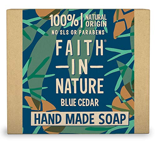 Faith in Nature Barra de jabón de manos de cedro azul natural, vegano y libre de crueldad, parabenos y SLS, 100 g