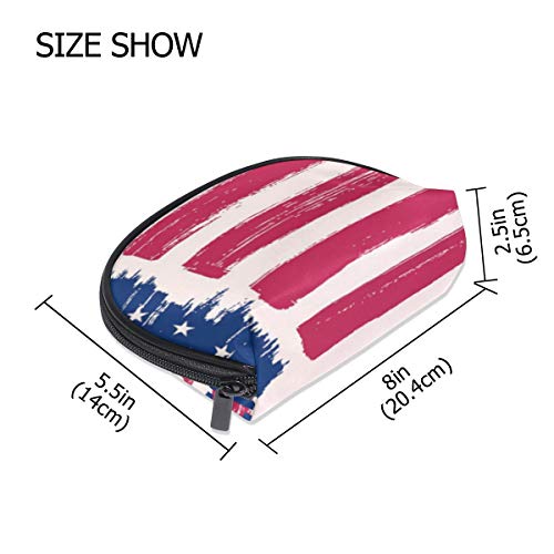 FANTAZIO bolsa de maquillaje con cremallera de la bandera americana para el día conmemorativo de bolso organizador