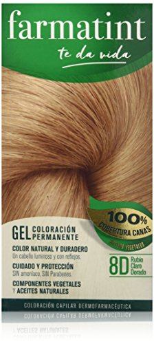 Farmatint Gel 8D Rubio Claro Dorado | Color natural y duradero | Componentes vegetales y aceites naturales | Sin amoníaco | Sin Parabenos | Dermatológicamente testado