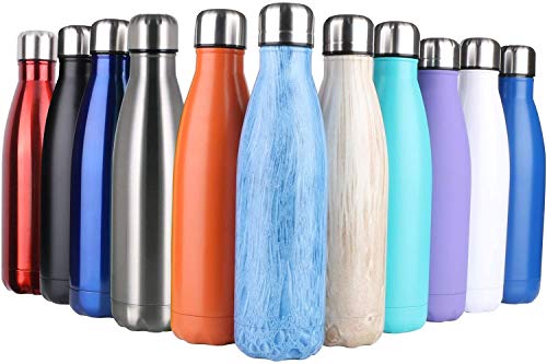 flintronic Botella Termica, 500ML Botella de Agua de Acero Inoxidable, Aislamiento de Vacío de Doble Pared, Botellas de Frío/Caliente Sin BPA & Eco Friendly, con 1 Portavasos y 1 Cepillo