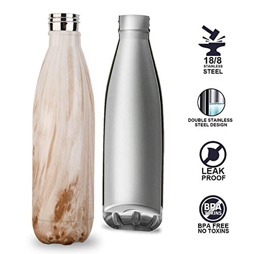 flintronic Botella Termica, 500ML Botella de Agua de Acero Inoxidable, Aislamiento de Vacío de Doble Pared, Botellas de Frío/Caliente Sin BPA & Eco Friendly, con 1 Portavasos y 1 Cepillo