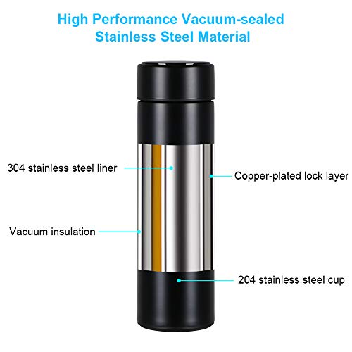 flintronic Taza de Viaje, Termo Taza 500ML Travel Mug, Frasco de Vacío de Acero Inoxidable, Pantalla LED Táctil Inteligente con Temperatura, Térmica de Doble Pared, Aislado al Vacío - Negro