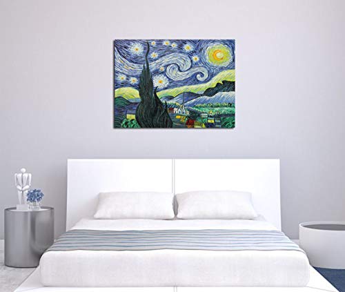 Fokenzary pintura al óleo pintada a mano sobre lienzo Vincent Van Gogh Classic Starry Night Reproduction Wall Decor enmarcado listo para colgar, 60 x 80 cm