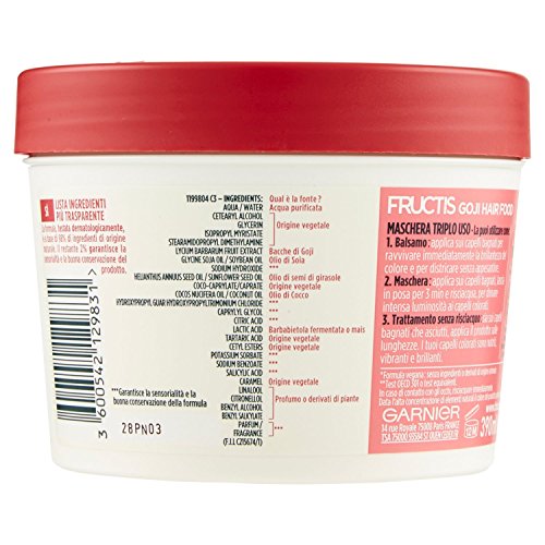 Fructis de Garnier - Mascarilla nutritiva 3 en 1 con bayas de Goji, fórmula vegana para cabellos teñidos, 390 ml