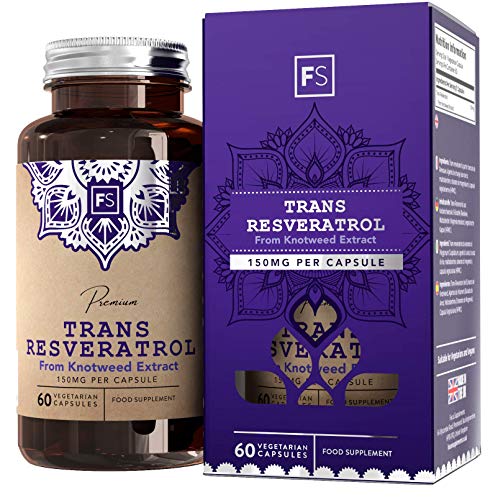 FS Trans Resveratrol 150mg 60 Capsulas Veganas Antioxidantes | Extracto de Alta Potencia para la Salud Cognitiva | Suplemento de Superalimentos - Sin Gluten, OGM o Lácteos