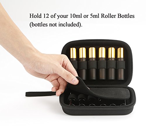 Funda de Transporte portátil para Aceite Essencial, Perfecto para Young Living，Doterra y más,Capacidad para 12 Botellas (Capacidad para 5 ml/10 ml y rollos de 10 ml)-Negro