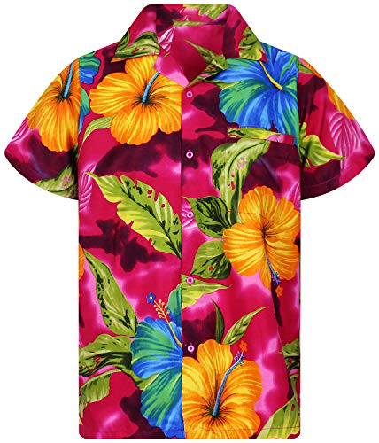 Funky Camisa Hawaiana, BigFlower, Pink, S