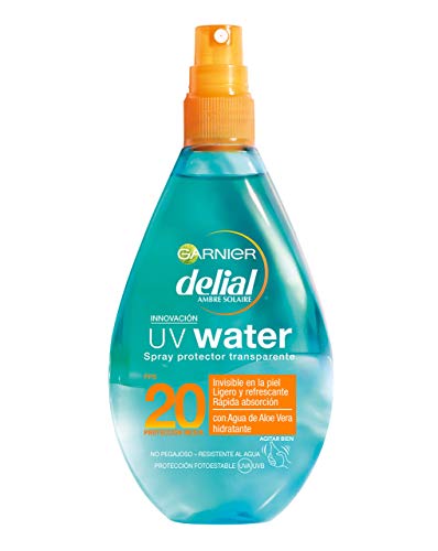 Garnier Delial UV Water Spray Transparente de Protección Solar para Cuerpo y Rostro, Protección Media SPF20 - 150 ml