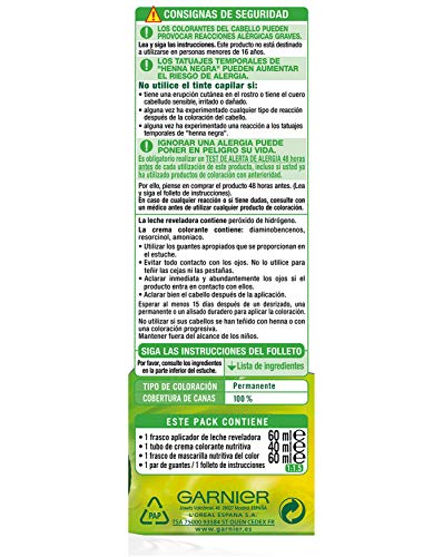 Garnier Nutrisse Creme Coloración Nutritiva Permanente, Tinte 100% Cobertura de Canas con Mascarilla Nutritiva de 4 Aceites - Tono 1 Negro