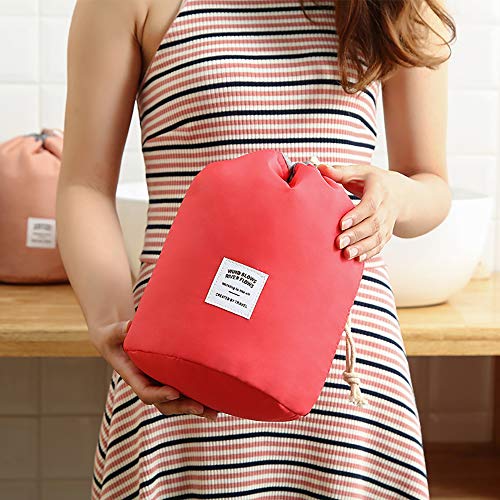 GCOA 2 Pcs Bolsas de cosméticos cilíndricas Oxford, Bolsa de Maquillaje Viaje Neceser de Almacenamiento de Aseo para Mujer Niña(Rojo/Azul Oscuro)