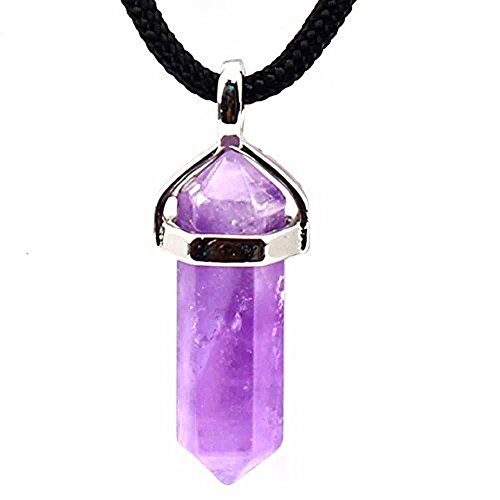 Gemstone Stone Crystal Quartz Faceted Six Pyramid Chakra Sliver Pendant Necklace (Amethyst) by necklace