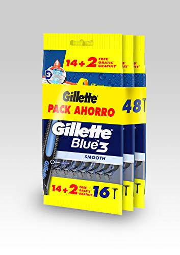 Gillette Blue3 Maquinillas de Afeitar Desechables, 48 Cuchillas de Afeitar (3x16)