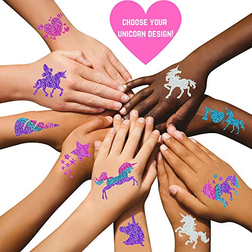 GirlZone Regalos para Niñas -Tatuajes Purpurina Unicornio -Kit de Tatuajes Temporales con Brillantina para Niñas -Tatuajes Temporales - Tattoos Infantiles