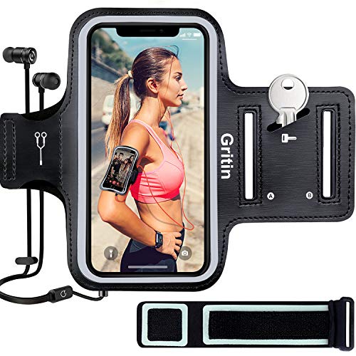 Gritin Brazalete Deportivo para Correr, Brazalete Móvil Deportivo Ajustable contra Sudor Correa de Extensión para iPhone 11 Pro/iPhone XS/X/iPhone 8/7/6/6s y Otros Teléfonos de Menos de 6.1"