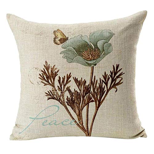 Gspirit 4 Pack Retro Flor Algodón Lino Throw Pillow Case Funda de Almohada para Cojín 45x45 cm